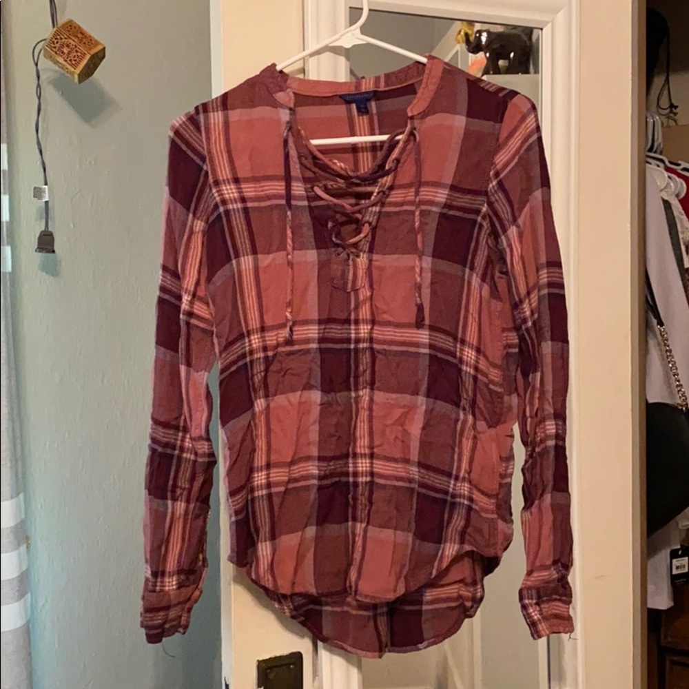 Pink Plaid Long-sleeve Top